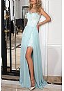 Light Blue Side Slit Evening Dresses with Removable Chiffon Skirt