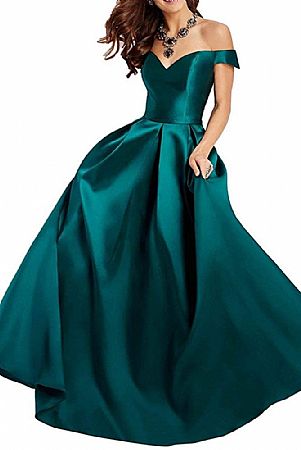 Off the Shoulder Blue Evening Dresses with Pockets Lace Up