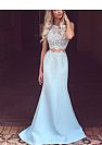 Two Pieces Light Blue Evening Dresses with Lace Top