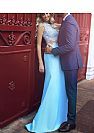 Two Pieces Light Blue Evening Dresses with Lace Top