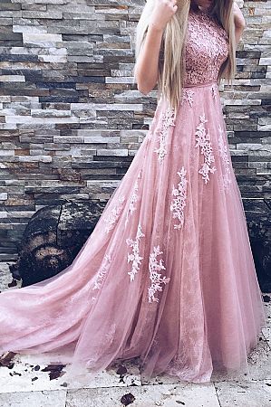 Elegant Long Pink A-Line Evening Dress with Belt