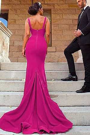 Sexy Side Slit Fuschia Mermaid Evening Dresses