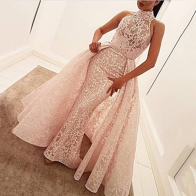 Gorgeous Pink Appliqued Prom Dress with Removable Overskirt
