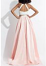 Two Pieces Side Slit Pink Evening Dresses with Keyhole Lace Top