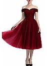 Off the Shoulder Vintage Lace Prom Dresses Tea Length
