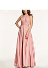 Ruched Blush Chiffon Prom Dresses with Inserted Lace & Criss-Cross Straps