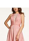 Ruched Blush Chiffon Prom Dresses with Inserted Lace & Criss-Cross Straps