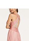 Ruched Blush Chiffon Prom Dresses with Inserted Lace & Criss-Cross Straps