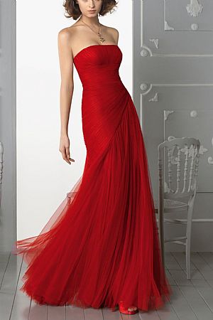 Strapless Red Ruched Formal Evening Dresses for Women