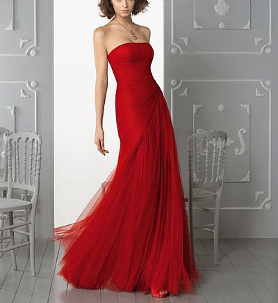 Strapless Red Ruched Formal Evening Dresses for Women