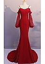 Red Spaghetti Straps Mermaid Evening Dresses with Flare Sleeve