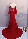 Red Spaghetti Straps Mermaid Evening Dresses with Flare Sleeve