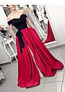 Off Shoulder Black and Burgundy High Split Evening Dresses