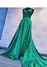 Green V-Neck High Split Evening Dresses with Spaghetti Straps