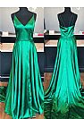 Green V-Neck High Split Evening Dresses with Spaghetti Straps
