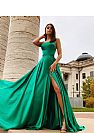 Stunning Green High Slit Prom Dresses with Intricate Straps & Pockets