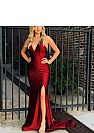 Sexy Burgundy High Split Evening Dresses with Criss-cross Straps