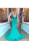 Simple Green Deep V-Neck Backless Evening Dresses