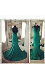 Simple Green Deep V-Neck Backless Evening Dresses