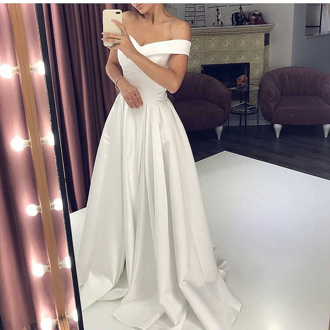 white off the shoulder prom dress