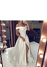 Gorgeous Off Shoulder White Prom Dresses with High Split