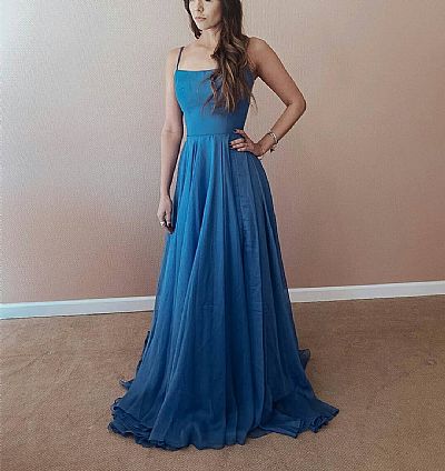 New Arrival Halter Blue Evening Dresses with Intricate Straps