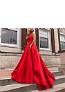 Gorgeous Red V-Neck Ball Gown Prom Dresses with Pockets & Intricate Straps
