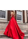 Gorgeous Red V-Neck Ball Gown Prom Dresses with Pockets & Intricate Straps