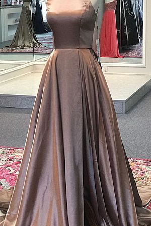 Designer Brown Halter Side Split Evening Dresses