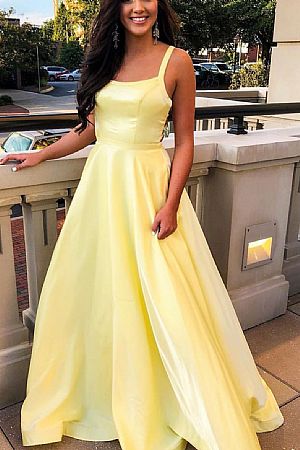 Stunning Yellow Spaghetti Satin Prom/Evening Dresses