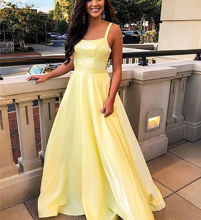 Stunning Yellow Spaghetti Satin Prom/Evening Dresses