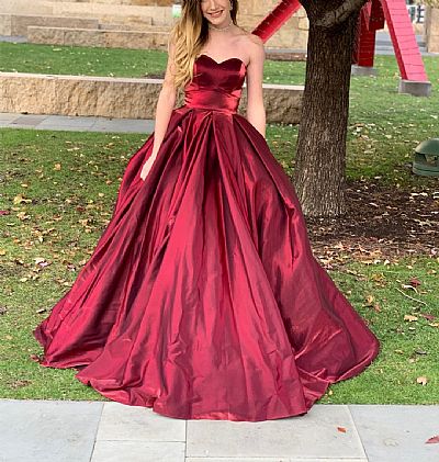 New Sweetheart Burgundy Pleated Ball Gown Prom Dresses