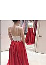 Two Pieces White and Red Evening Dresses with Pockets