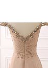 Off Shoulder Pleated Champagne Chiffon Evening Dresses with Beadings