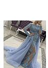 Blue Lace Beaded Evening Dress with Removable Skirt