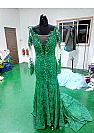 Emerald Front Split Lace Beading Evening Dresses