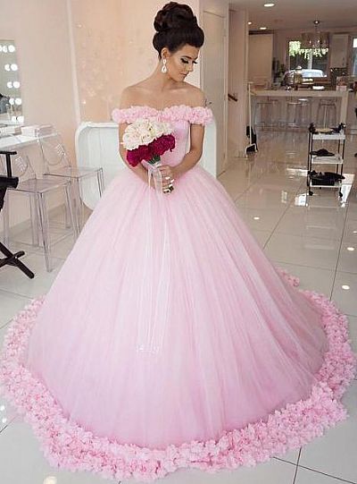 Pink Tulle Ball Gown Prom Dress Quinceanera Gowns