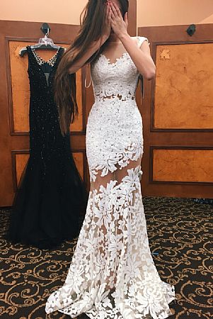 Sexy See Through Lace Appliqued Prom Dress