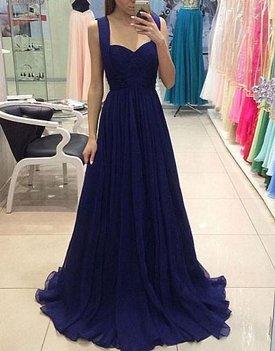 Royal Blue Long Chiffon Prom Evening Dress