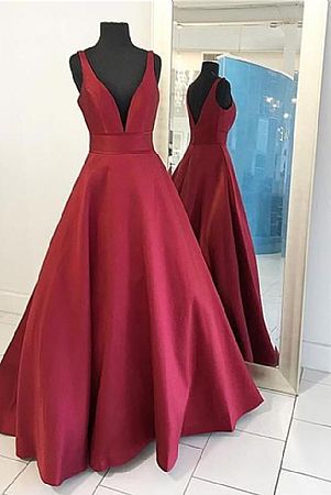 Simple Red Satin Evening Dress Prom Gowns