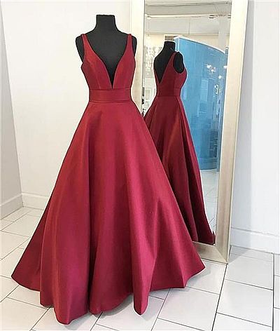 Simple Red Satin Evening Dress Prom Gowns