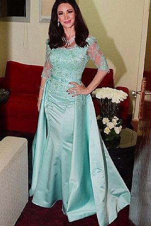 Sky Blue Formal Evening Gowns with Detachable Skirt