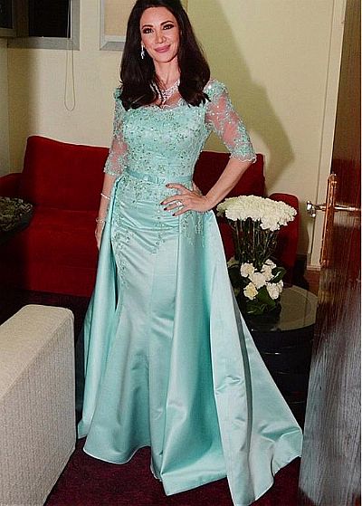 Sky Blue Formal Evening Gowns with Detachable Skirt