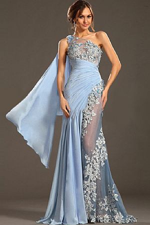 Ruched See Through One Shoulder Evening Gowns
