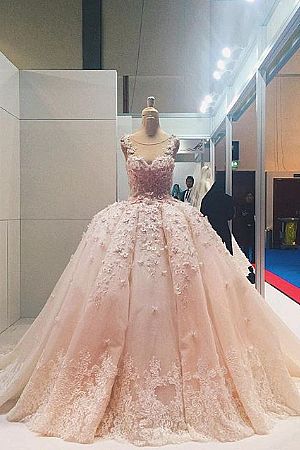 Pink Appliqued Ball Gown Quinceanera Dress Bridal Gowns