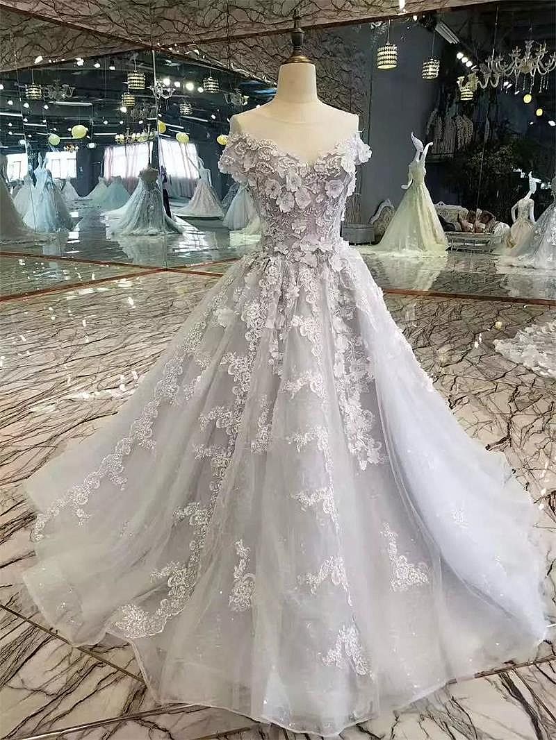 Gray Beading Ball Gown Prom Dress with ...