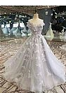 Gray Beading Ball Gown Prom Dress with Flowers