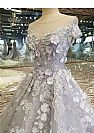 Gray Beading Ball Gown Prom Dress with Flowers