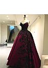 Burgundy Embroidered Satin Ball Gown Prom Dress