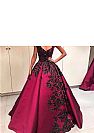 Burgundy Embroidered Satin Ball Gown Prom Dress